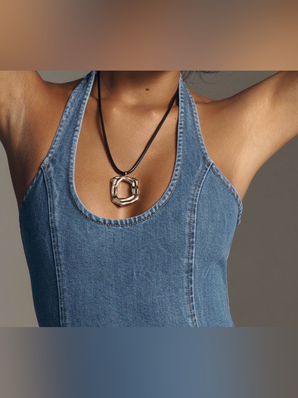 SOVERE Denim Maxi Halter Dress - Blue - Picture 3 of 7
